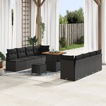 Ensemble de canapé de jardin 11 pièces avec coussins noir poly rotin acacia