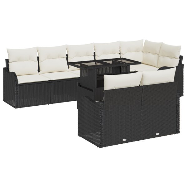 Ensemble de 9 pièces de canapé de jardin avec coussins noir en poly rotin