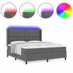 vidaXL Lit Box Spring avec Matelas et LED Gris Foncé 180x200 cm Tissu