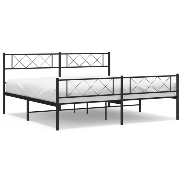 vidaXL Cadre de lit métal avec tête de lit/pied de lit noir 200x200 cm