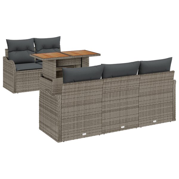 vidaXL Ensemble de Canapé de Jardin de 6 Pièces avec Coussins Gris Rattan Poly