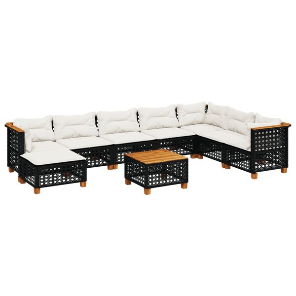 vidaXL Salon de jardin 9 Pièces avec coussins noir résine tressée