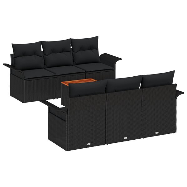vidaXL Ensemble de canapé de jardin 7 pièces avec coussins Noir Poly Rattan