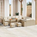 vidaXL Ensemble de canapé de jardin 14 pièces avec coussins beiges en rotin synthétique acacia