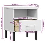 vidaXL Table de chevet avec pieds en métal Blanc Bois pin massif OSLO