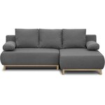 Canapé d'angle droit convertible MIKA 3 places - Tissu gris clair - Coffre de rangement - 218 x 98/145 x 84 cm
