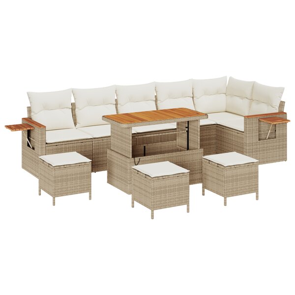 Ensemble de Canapé de Jardin 10 Pièces avec Coussins Beige Rattan Poly Acacia