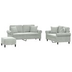 vidaXL Ensemble de canapés 3 Pièces avec coussins gris clair velours
