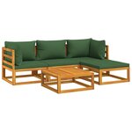 Salon de jardin meuble d'extérieur ensemble de mobilier 5 pièces avec coussins vert bois massif 02_0016510
