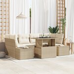 vidaXL Ensemble de canapé de jardin 7 pièces avec coussins beige en rattan poly