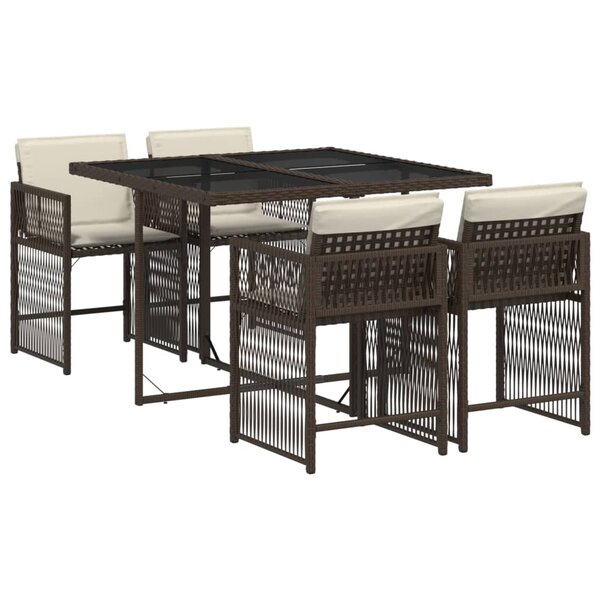 vidaXL Ensemble à manger de jardin 5 Pièces et coussins marron poly rotin