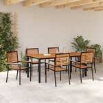 Ensemble de Salle à Manger de Jardin 7 Pièces en Poly Rattan Noir Acacia