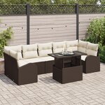 Ensemble de canapé jardin 8 pièces avec coussins Marron Poly Rattan
