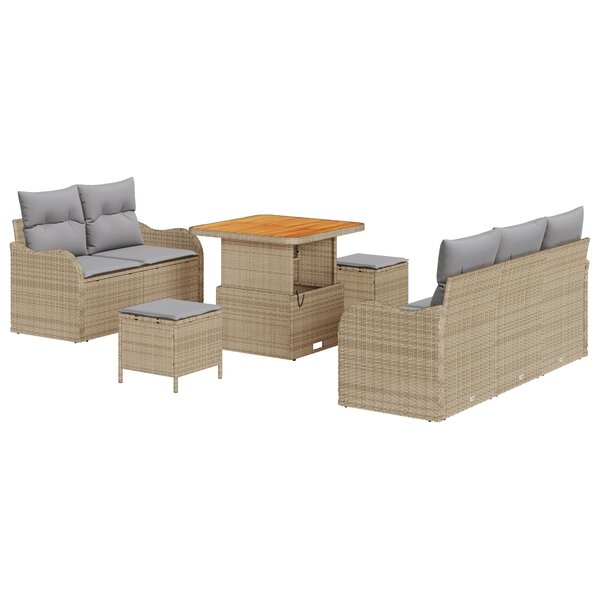 Ensemble de Canapés de Jardin de 8 pièces avec Coussins en Rotin Poly Beige