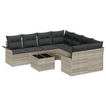 vidaXL Ensemble de Canapés de Jardin 9 Pièces avec Coussins Gris Clair Poly Rattan