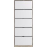 Meuble à chaussures 5 portes chêne et blanc 75 x 24 x 190 cm