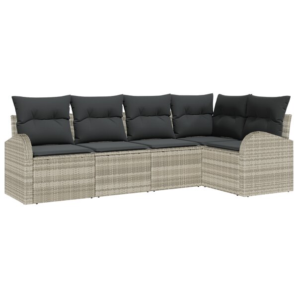 vidaXL Ensemble de Canapés de Jardin 5 Pièces avec Coussins Gris Clair Poly Rattan