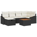 vidaXL Ensemble de canapé de jardin 7 pièces avec coussins Noir Poly Rattan