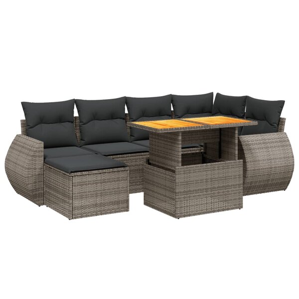 vidaXL Salon de jardin avec coussins 7 Pièces gris résine tressée