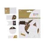 21 étiquettes perforées - noir  doré & blanc