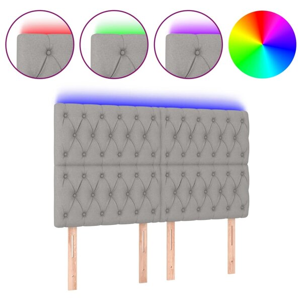 vidaXL Tête de lit à LED Gris clair 144x7x118/128 cm Tissu