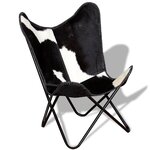 Vidaxl chaise papillon noir et blanc cuir véritable de vache