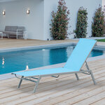 Bain de soleil transat - chaise longue - design contemporain - dossier inclinable multi-positions - métal époxy textilène bleu ciel - dim. 170 x 58 x 97 cm