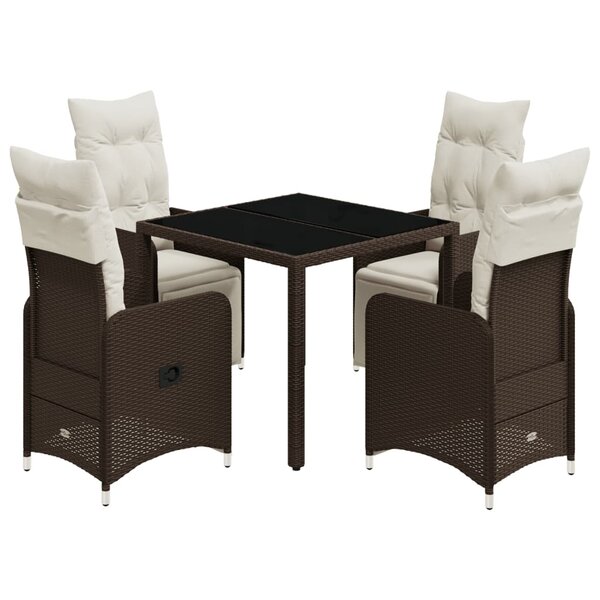 vidaXL Ensemble de bistro de jardin 5 Pièces coussins marron poly rotin