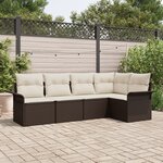 vidaXL Ensemble de 5 pièces de canapés de jardin avec coussins Marron Poly Rotin
