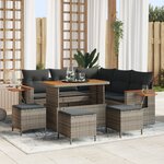 Ensemble de canapé de jardin 9 pièces avec coussins gris en poly rotin