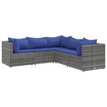 vidaXL Salon de jardin 5 Pièces avec coussins Gris Résine tressée