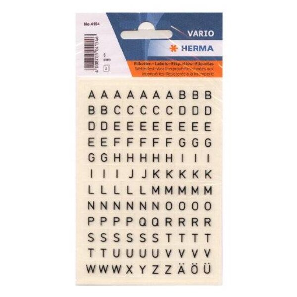 Etui 63 Lettres autocollantes A-Z (H)5 mm Noires sur 2 planches HERMA