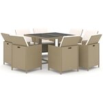vidaXL Ensemble à manger de jardin et coussins 9 Pièces Poly rotin Beige