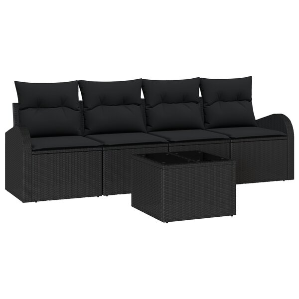 Ensemble de Canapés de Jardin de 5 Pièces avec Coussins Noir Poly Rattan