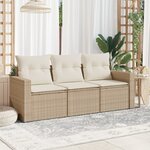 vidaXL Salon de jardin avec coussins 3 Pièces beige résine tressée