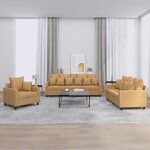 vidaXL Ensemble de canapés 3 Pièces avec coussins Marron Velours