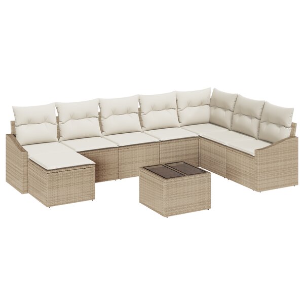 vidaXL Ensemble de Salle à Manger de Jardin de 9 Pièces avec Coussins Marron Poly Rattan