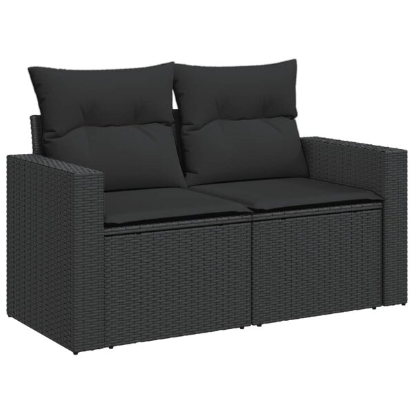 vidaXL Canapé de jardin avec coussins 2 places noir résine tressée