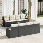Ensemble canapé jardin 9 pièces avec coussins Noir Poly Rotin
