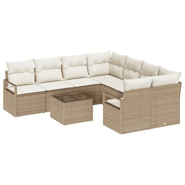 Ensemble de canapés de jardin 9 pièces avec coussins Beige Poly Rattan