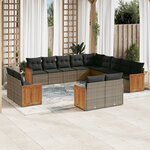 vidaXL Salon de jardin avec coussins 13 Pièces gris résine tressée