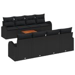 Ensemble de Canapés de Jardin 9 pièces vidaXL avec Coussins Noir Rattan Poly Acacia