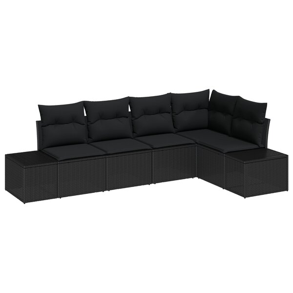 vidaXL Ensemble de canapé de jardin 5 pièces avec coussins Noir Poly Rattan