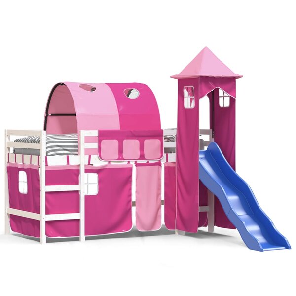 vidaXL Lit mezzanine enfants avec tour rose 90x200 cm bois pin massif