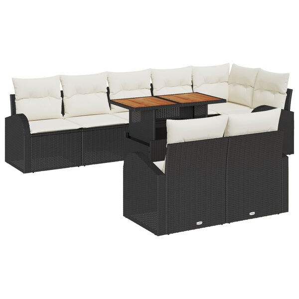 vidaXL Set de Jardin 9 Pièces Avec Coussins Noir Poly Rattan Acacia