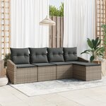 vidaXL Ensemble de Canapé de Jardin de 5 Pièces avec Coussins Gris Poly Rattan