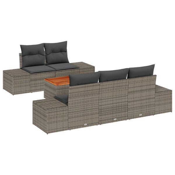 vidaXL Ensemble de Canapé de Jardin 6 Pièces avec Coussins Gris Poly Rotin Acacia