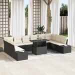vidaXL Ensemble de canapé de jardin 11 pièces avec coussins noir en poly rattan