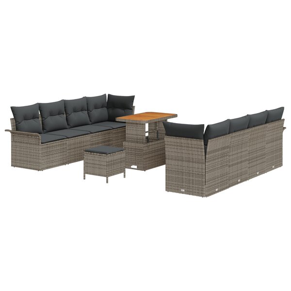 vidaXL Ensemble de salon de jardin 11 pièces avec coussins gris en poly rattan et acacia