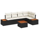 Ensemble de canapé de jardin 6 pièces avec coussins Noir Poly Rattan Acacia